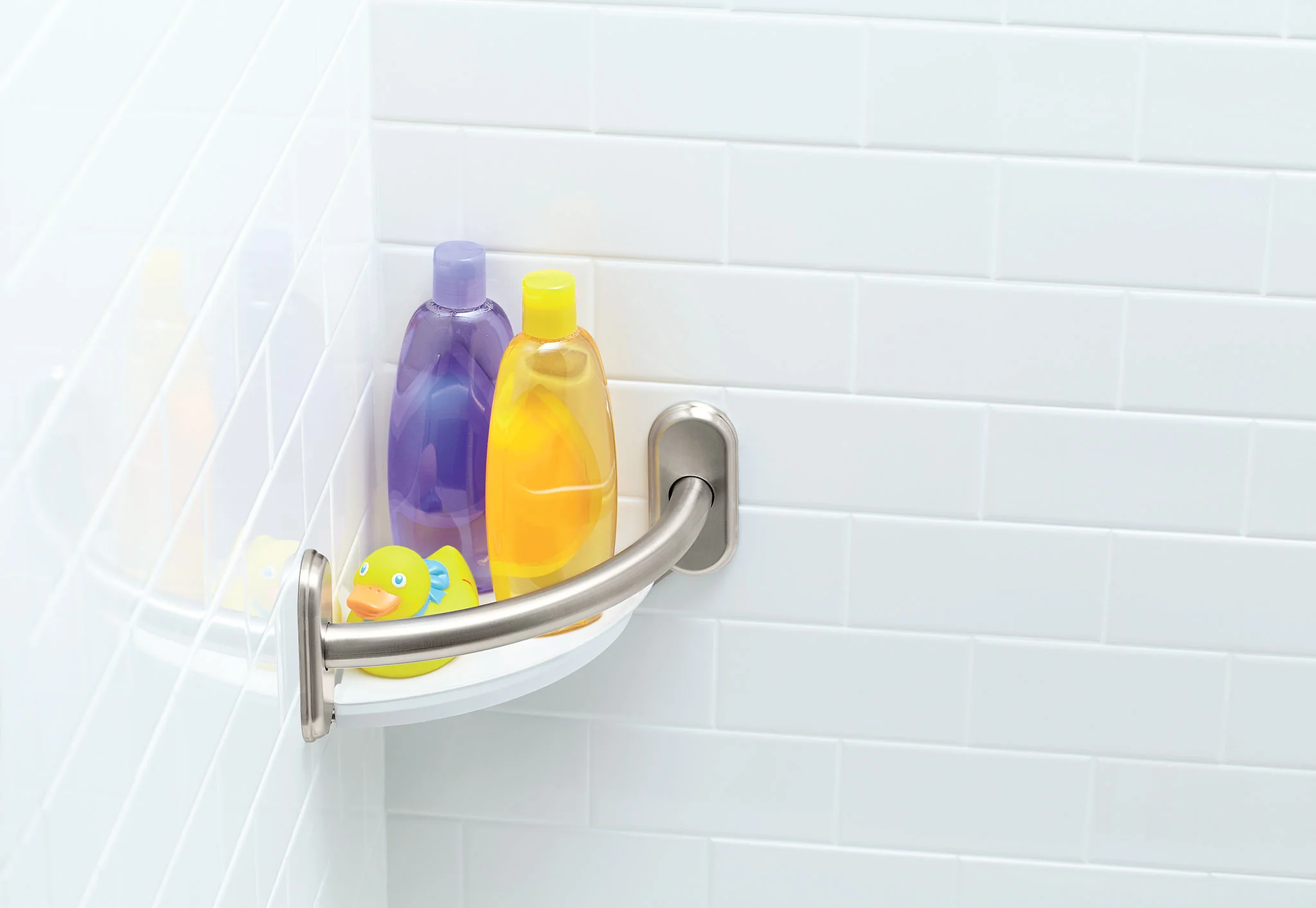 Chrome 9" Grab Bar with Corner Shelf