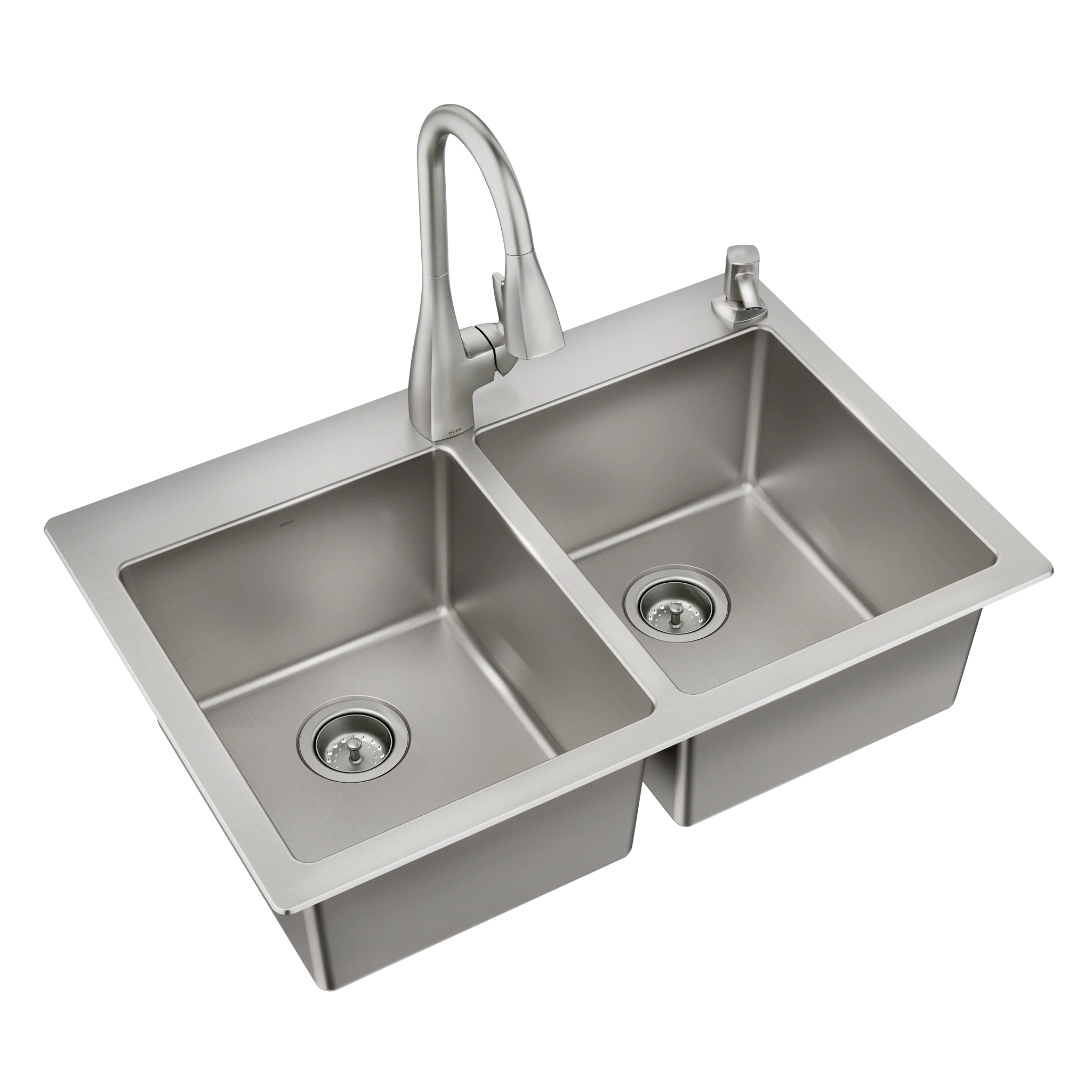 33" x 22" Stainless Steel 18 Gauge Double Bowl Dualmount Sink