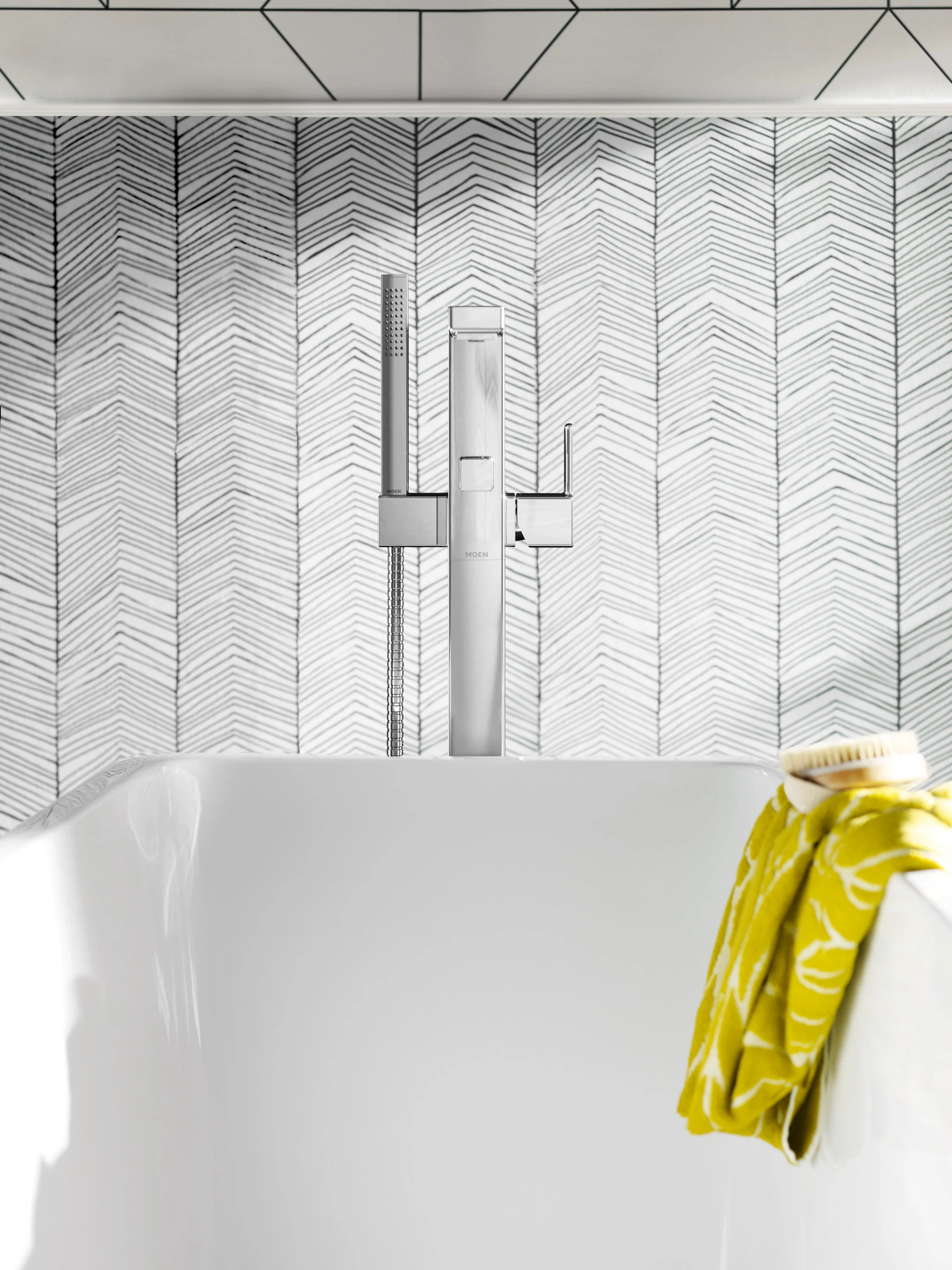 90 Degree Chrome one-handle tub filler includes hand shower
